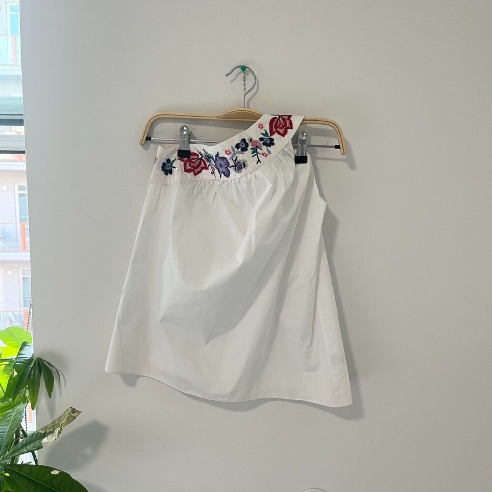 Parker White Floral Embroidered One Shoulder Blouse Size XS